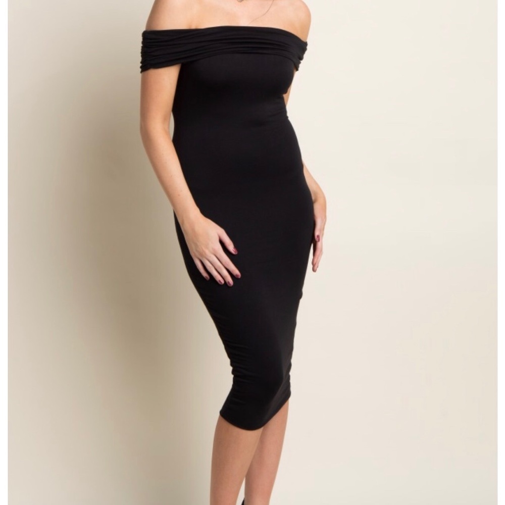 Over The Shoulder Strapless Midi Dress